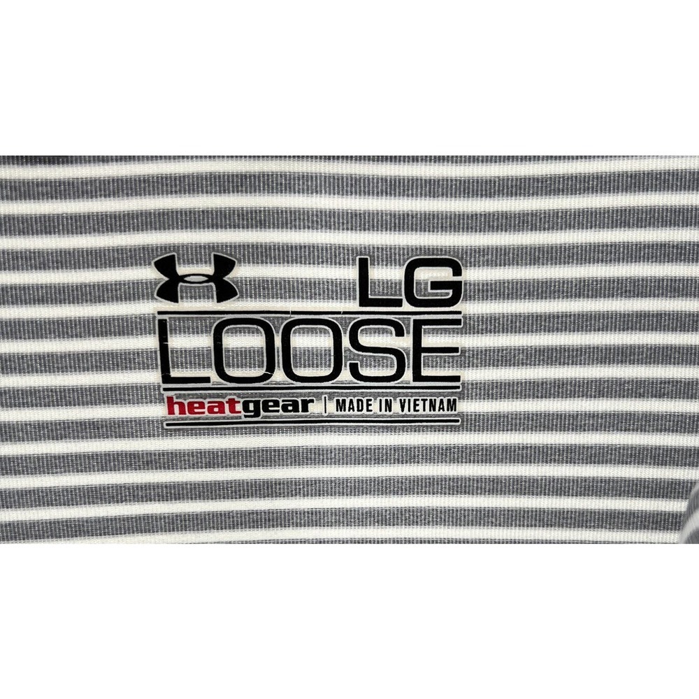 Under Armour Loose Heat Gear Mens White Gray Striped Short Sleeve Polo Shirt L - Picture 2 of 6